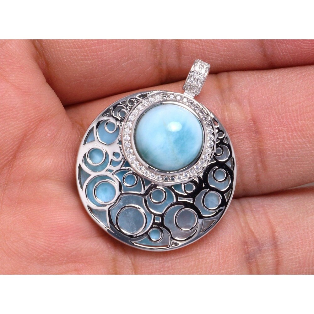 LARIMAR NECKLACE, ZIRCON Necklace, 925 Sterling Silver Necklace